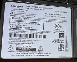 SAMSUNG 65in UHD 4K Smart TV UN65MU800D 32.75x57x2in HxWxD