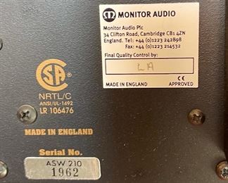Monitor Audio ASW-210 Powered 10in Subwoofer 21x14.5x16.5in HxWxD