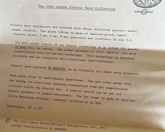 John Lennon Kinetic Neon Light Baby Grand Marigold Limited Edition 347/375 15x10x2in