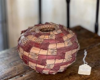 #4 Original Kraynek Prince Torrey Pine Needle Basket 6.5in H x 8.5in diameter (at widest)