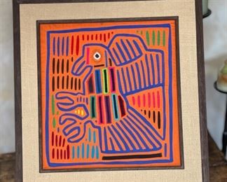 #1 Mola Kuna Indian Tribe Framed Tapestry Art San Blas Islands Panama Framed Frame: 20.75x19.75in