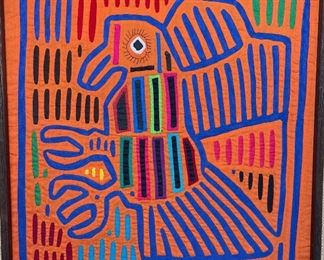 #1 Mola Kuna Indian Tribe Framed Tapestry Art San Blas Islands Panama Framed Frame: 20.75x19.75in