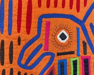 #1 Mola Kuna Indian Tribe Framed Tapestry Art San Blas Islands Panama Framed Frame: 20.75x19.75in