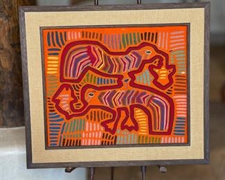#2 Mola Kuna Indian Tribe Framed Tapestry Art San Blas Islands Panama Framed Frame: 20.75x23.75in