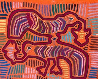 #2 Mola Kuna Indian Tribe Framed Tapestry Art San Blas Islands Panama Framed Frame: 20.75x23.75in