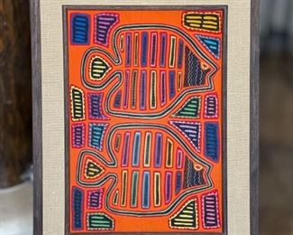 #3 Mola Kuna Indian Tribe Framed Tapestry Art San Blas Islands Panama Framed Frame: 22.75x17.5in