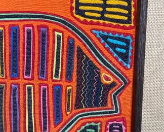 #3 Mola Kuna Indian Tribe Framed Tapestry Art San Blas Islands Panama Framed Frame: 22.75x17.5in