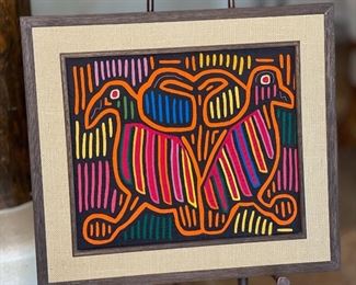 #4 Mola Kuna Indian Tribe Framed Tapestry Art San Blas Islands Panama Framed Frame: 19x21.25in