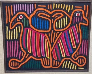 #4 Mola Kuna Indian Tribe Framed Tapestry Art San Blas Islands Panama Framed Frame: 19x21.25in