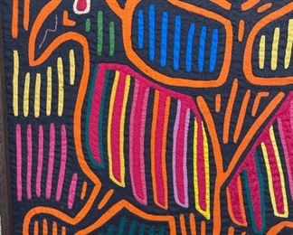 #4 Mola Kuna Indian Tribe Framed Tapestry Art San Blas Islands Panama Framed Frame: 19x21.25in