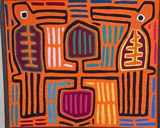 #5 Mola Kuna Indian Tribe Framed Tapestry Art San Blas Islands Panama Framed Frame: 18x20.25in