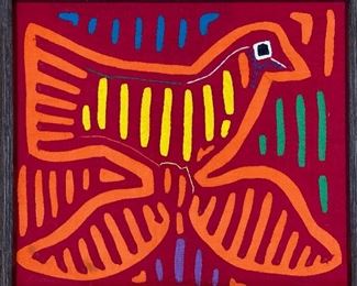 #6 Mola Kuna Indian Tribe Framed Tapestry Art San Blas Islands Panama Framed Frame: 12.5x13.5in