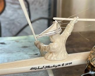 eskimo-Aleut hunter sculpture Ivory and Soapstone Michael Mandregan 4.5x9x3in HxWxD