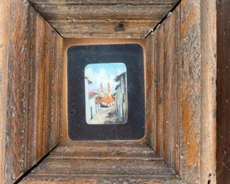 *Original* Set of 7 Jesus Ruiz Mejia Hand Painted Tiny Ivory Tiles Frame: 4.75x4.5in Artwork: 1.25x1in HxWxD