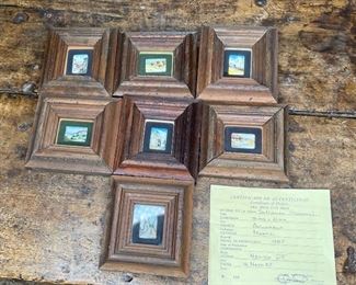 *Original* Set of 7 Jesus Ruiz Mejia Hand Painted Tiny Ivory Tiles Frame: 4.75x4.5in Artwork: 1.25x1in HxWxD
