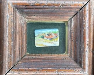 *Original* Set of 7 Jesus Ruiz Mejia Hand Painted Tiny Ivory Tiles Frame: 4.75x4.5in Artwork: 1.25x1in HxWxD