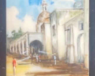 *Original* Set of 7 Jesus Ruiz Mejia Hand Painted Tiny Ivory Tiles Frame: 4.75x4.5in Artwork: 1.25x1in HxWxD