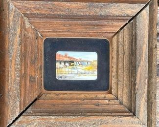 *Original* Set of 7 Jesus Ruiz Mejia Hand Painted Tiny Ivory Tiles Frame: 4.75x4.5in Artwork: 1.25x1in HxWxD