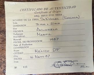 *Original* Set of 7 Jesus Ruiz Mejia Hand Painted Tiny Ivory Tiles Frame: 4.75x4.5in Artwork: 1.25x1in HxWxD