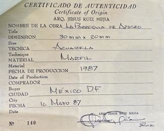 *Original* Set of 7 Jesus Ruiz Mejia Hand Painted Tiny Ivory Tiles Frame: 4.75x4.5in Artwork: 1.25x1in HxWxD