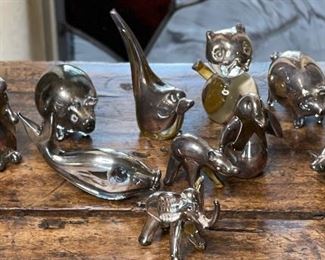 11pc Peru Sterling Silver Overlay Glass Animal Figurines largest: 3in H