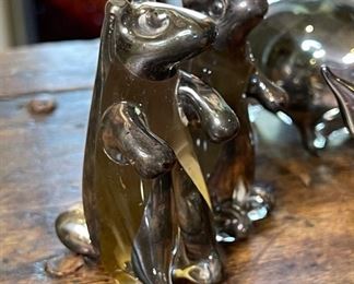 11pc Peru Sterling Silver Overlay Glass Animal Figurines largest: 3in H