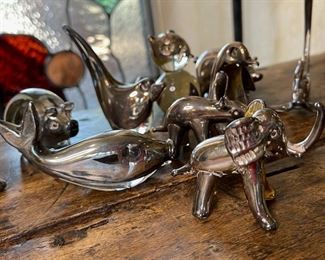 11pc Peru Sterling Silver Overlay Glass Animal Figurines largest: 3in H