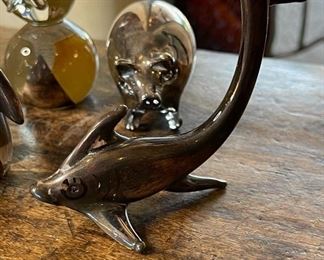 11pc Peru Sterling Silver Overlay Glass Animal Figurines largest: 3in H