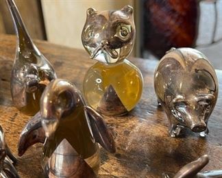 11pc Peru Sterling Silver Overlay Glass Animal Figurines largest: 3in H