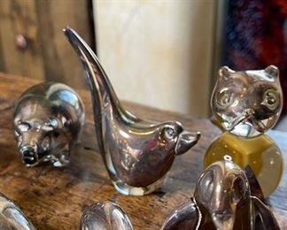11pc Peru Sterling Silver Overlay Glass Animal Figurines largest: 3in H