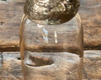 2pc Stirrup Cup Pewter & Glass PAIR Elephant & rhinoceros 5.5in H x 1.75in diameter at top