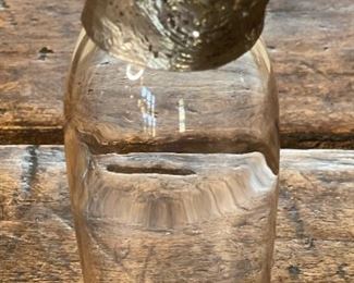 2pc Stirrup Cup Pewter & Glass PAIR Elephant & rhinoceros 5.5in H x 1.75in diameter at top