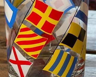 3pc Georges Briard NAUTICAL Flags Highball ROCKS Glass 4in H x 3.25in Diameter