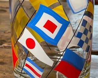 3pc Georges Briard NAUTICAL Flags Highball ROCKS Glass 4in H x 3.25in Diameter