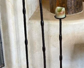 3pc Rustic Wrought Iron Candle Stands 41-36-29in heights