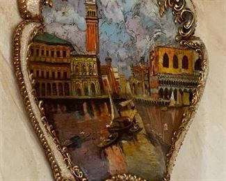 Authentic Venetian Wall Mask Hand Painted Venice Scene 22x16x4in HxWxD