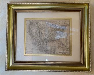 Framed Antique Map Print America 15x17.5in
