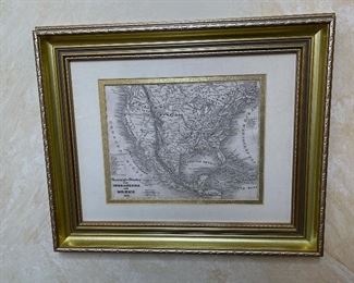 Framed Antique Map Print America 15x17.5in