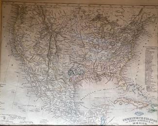 Framed Antique Map Print America 15x17.5in