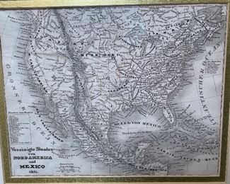 Framed Antique Map Print America #2 15x17.5in