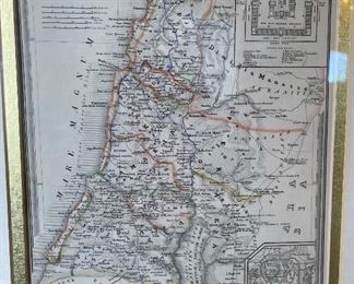 Framed Antique Map Print Palaestina 17.5x15in