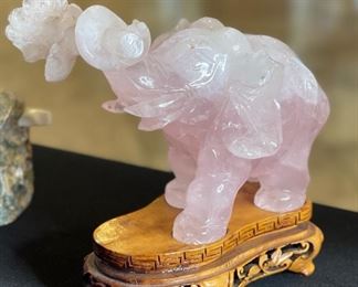 Chinese Hand Carved Rose Quartz Elephant 5.5x3x6in