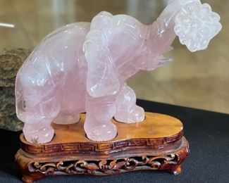 Chinese Hand Carved Rose Quartz Elephant 5.5x3x6in