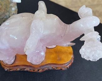 Chinese Hand Carved Rose Quartz Elephant 5.5x3x6in