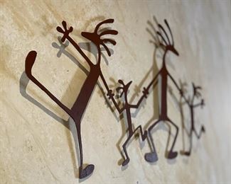 Rustic Metal Kokopelli Family of 4 12x21in