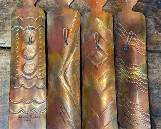4pc Dona Calles Hammered Copper Ancestors 18in Long