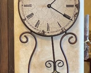 Manchester Clock co Wrought Iron Pendulum Clock 31x12x2.5in HxWxD