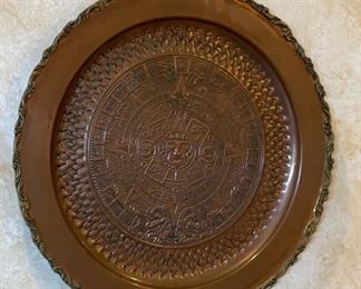 Copper Repoussé Aztec Wall Platter 16in Diameter