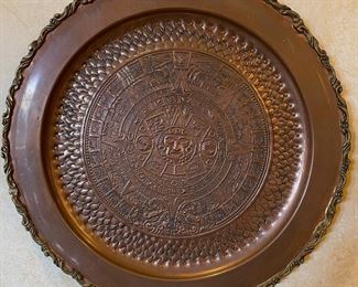 Copper Repoussé Aztec Wall Platter 16in Diameter