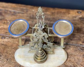 Antique Alabaster Postal Balance Scale John Bagshaw & Sons 7x7.5x4in HxWxD